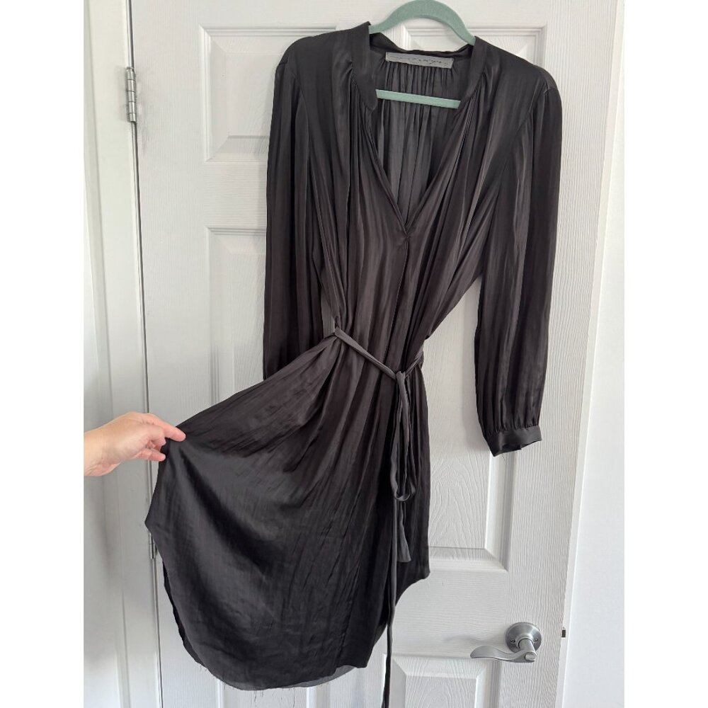 Raquel Allegra Liquid Satin Dress in Dark Grey, size "2" (Medium)